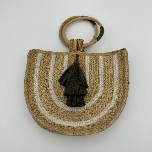 World Market Rattan Woven Bag, Wooden Handles and Tassel - Picture 8 of 8